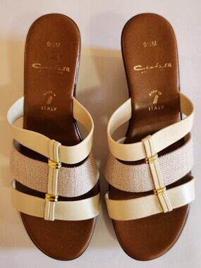 Comtesa Italian made brown and tan wedge sandals size 9 1/2